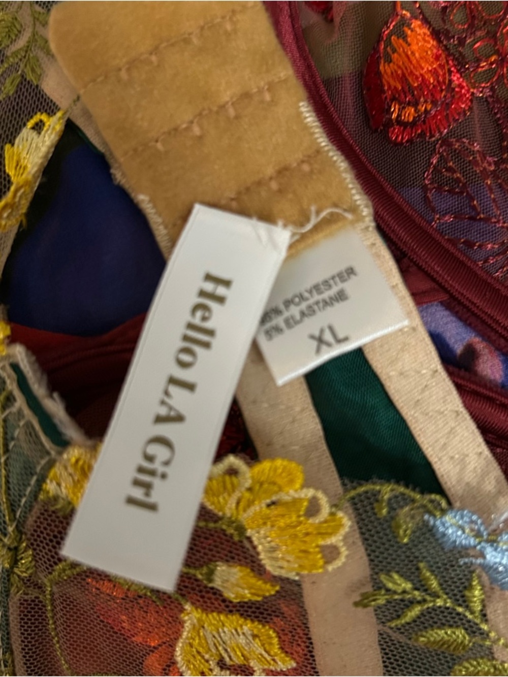 LA Girl Green Sheer Floral Embroidered Underwire Bra with Yellow Accents - Picture 5 of 5